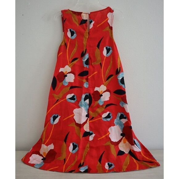 Sigrid Olsen Women's Sz XS Red Floral Sleeveless Linen Trapeze Mini Dress - Picture 2 of 14